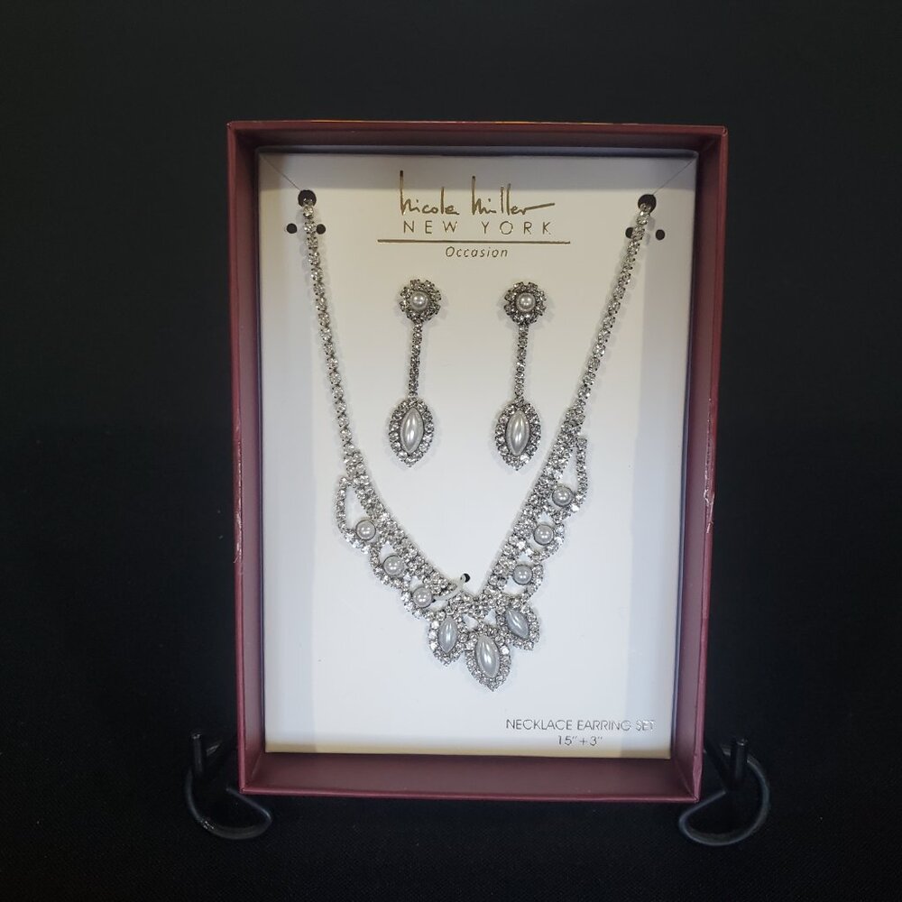 Nicole Miller New York Occasion Necklace Earring Set New 12" + 2" for Girl Gift